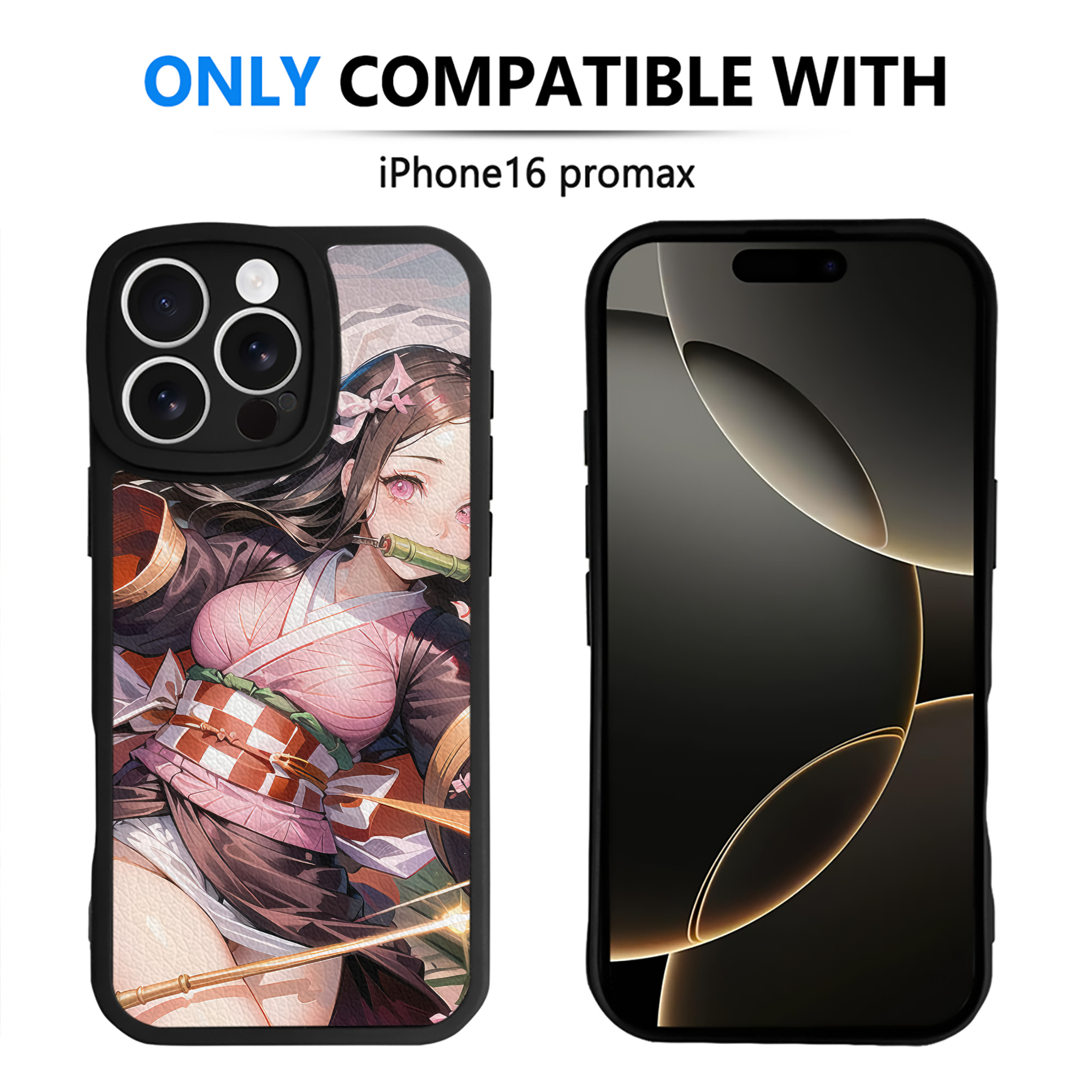 （画像用） 鬼滅の刃（きめつのやいば）竈門 禰󠄀豆子／かまど ねずこ Kamado Nezuko 【iPhone 16シリーズ対応】シリコンスマホケース（レザー調） 材質：シリコン